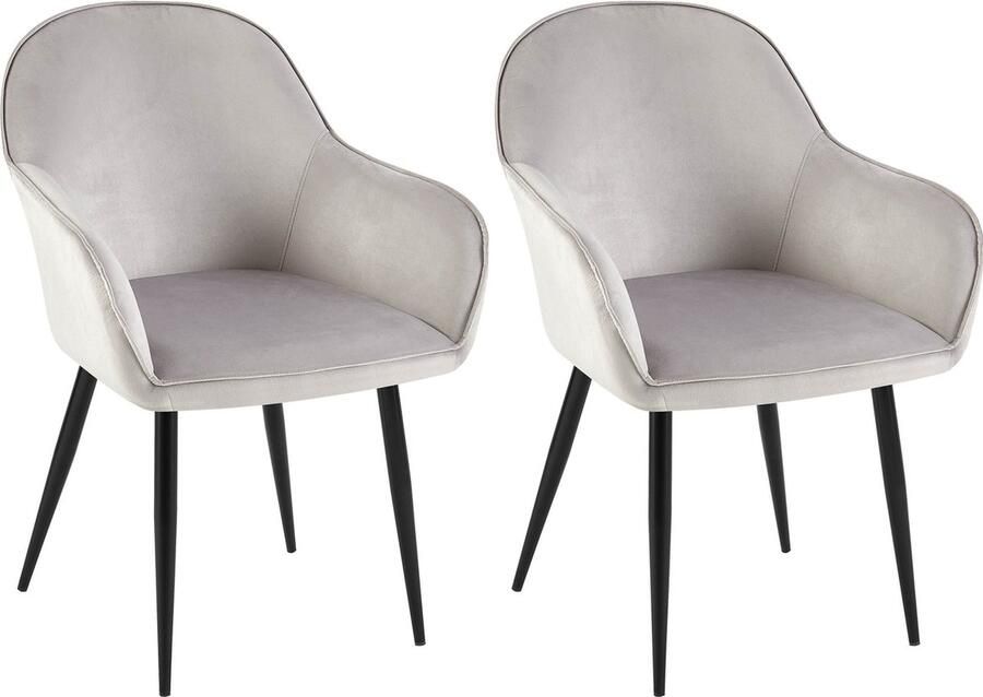CLP Boise Set van 2 eetkamerstoelen Met armleuning Metalen frame Velvet Fluweel grijs