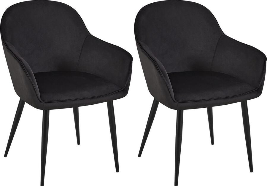 CLP Boise Set van 2 eetkamerstoelen Met armleuning Metalen frame Velvet Fluweel zwart