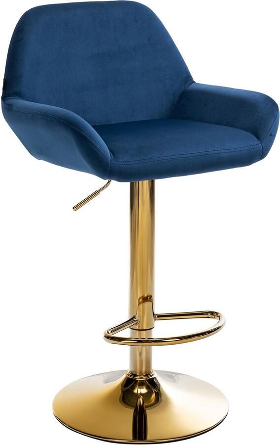 CLP Braga Barkruk Met rugleuning Met gouden frame Verstelbaar Fluweel Velvet blauw