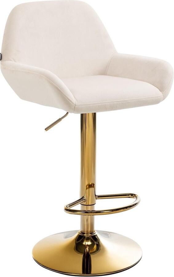 CLP Braga Barkruk Met rugleuning Met gouden frame Verstelbaar Fluweel Velvet creme