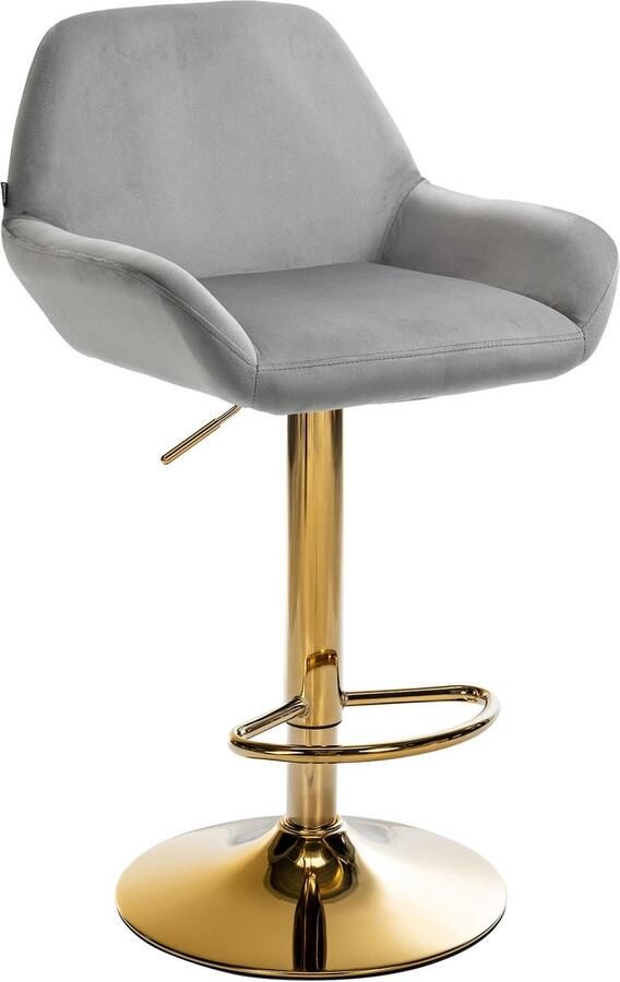 Clp Braga Barkruk Met rugleuning Met gouden frame Verstelbaar Fluweel Velvet grijs