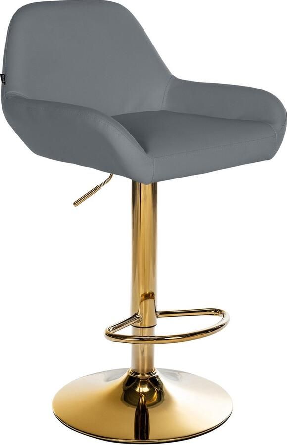 CLP Braga Barkruk Met rugleuning Met gouden frame Verstelbaar Kunstleer grijs