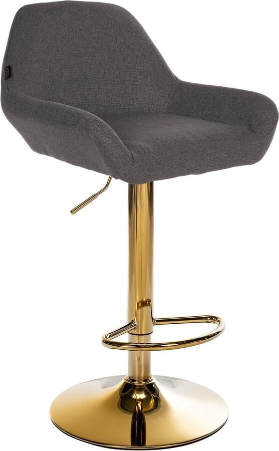 CLP Braga Barkruk Met rugleuning Met gouden frame Verstelbaar Stof donkergrijs