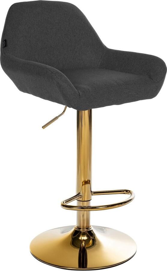 CLP Braga Barkruk Met rugleuning Met gouden frame Verstelbaar Stof zwart