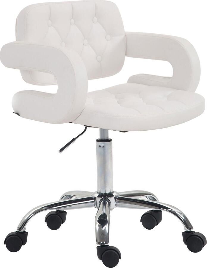 CLP Bureaustoel Barkruk Chesterfield In hoogte verstelbaar Kunstleer Wit 62x55x90 cm
