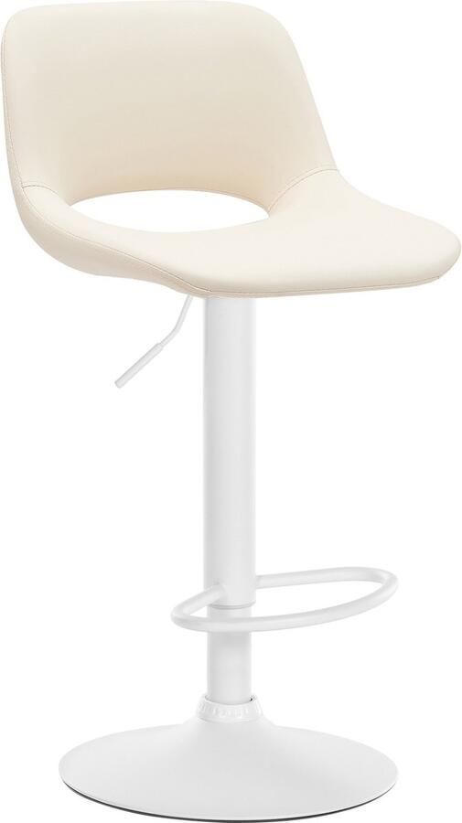 CLP Camden Barkruk Met rugleuning Verstelbaar Kunstleer Metaal mat wit creme