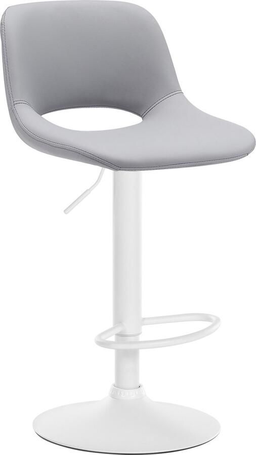 CLP Camden Barkruk Met rugleuning Verstelbaar Kunstleer Metaal mat wit grijs
