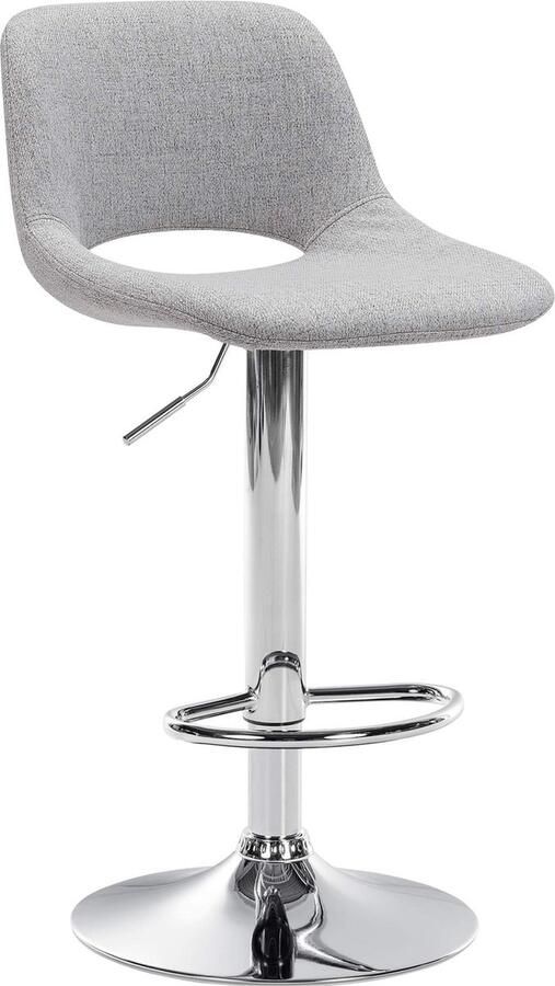 Clp Camden Barkruk Met rugleuning Verstelbaar Stof Metaal in chroomoptiek licht grijs