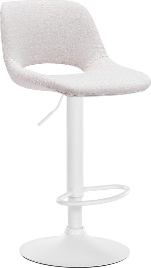 CLP Camden Barkruk Met rugleuning Verstelbaar Stof Metaal mat wit creme