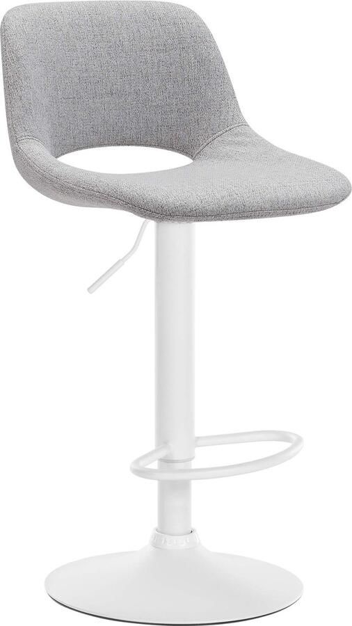 CLP Camden Barkruk Met rugleuning Verstelbaar Stof Metaal mat wit licht grijs