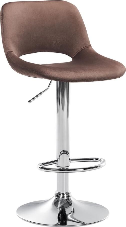 CLP Camden Barkruk Met rugleuning Verstelbaar Velvet Fluweel Metaal in chroomoptiek bruin