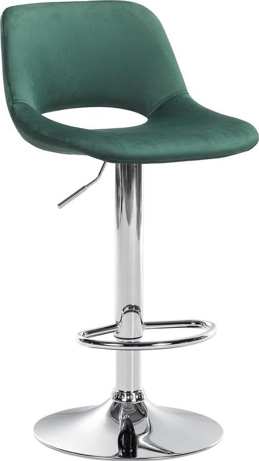 CLP Camden Barkruk Met rugleuning Verstelbaar Velvet Fluweel Metaal in chroomoptiek groen