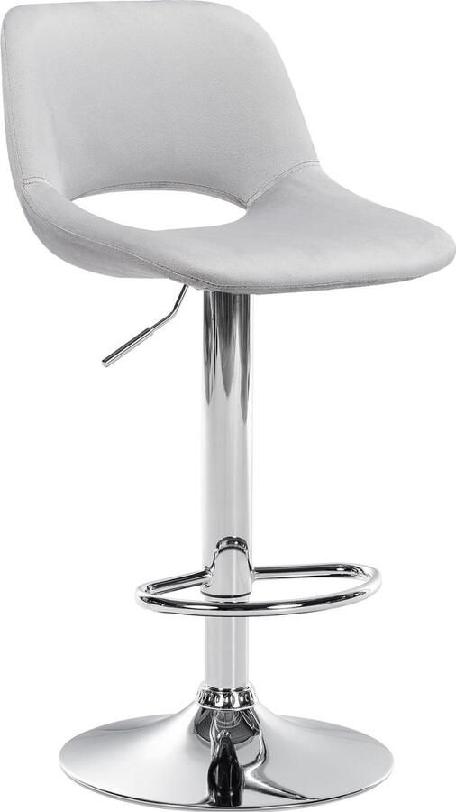 CLP Camden Barkruk Met rugleuning Verstelbaar Velvet Fluweel Metaal in chroomoptiek licht grijs