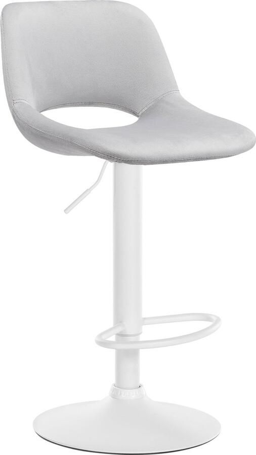 CLP Camden Barkruk Met rugleuning Verstelbaar Velvet Fluweel Metaal mat wit licht grijs