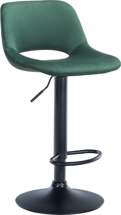 CLP Camden Barkruk Met rugleuning Verstelbaar Velvet Fluweel Metaal mat zwart groen