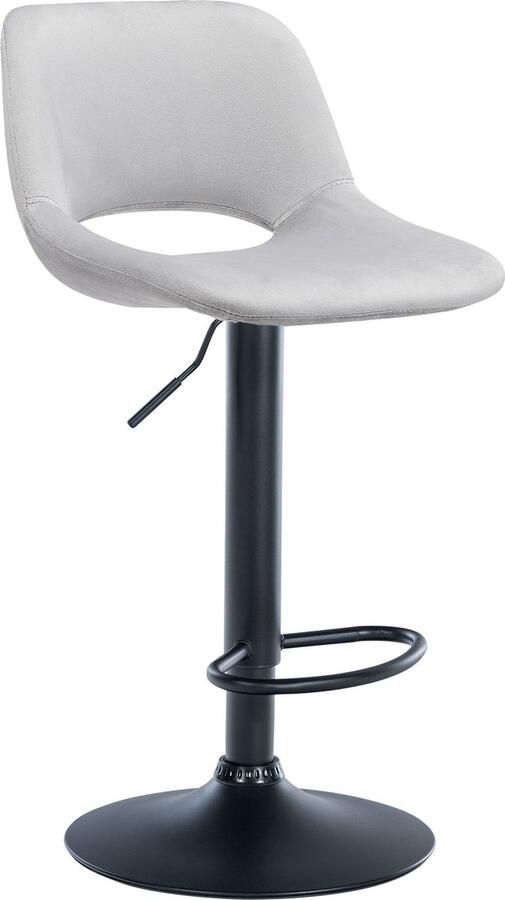 CLP Camden Barkruk Met rugleuning Verstelbaar Velvet Fluweel Metaal mat zwart licht grijs