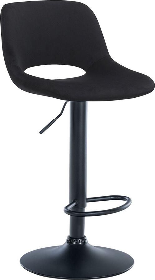 CLP Camden Barkruk Met rugleuning Verstelbaar Velvet Fluweel Metaal mat zwart