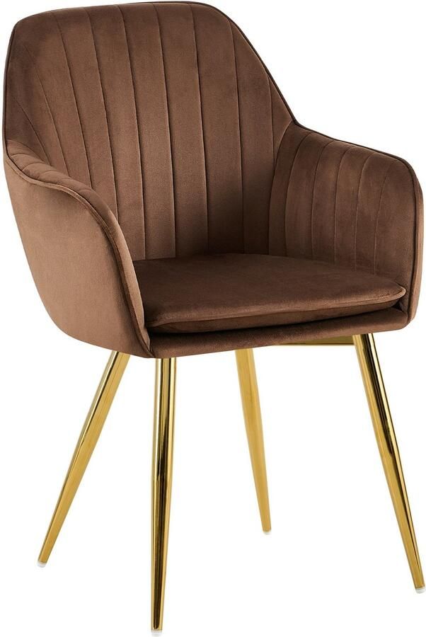 CLP Cheryl Eetkamerstoel met armleuning met metalen poten velvet fluweel goud bruin