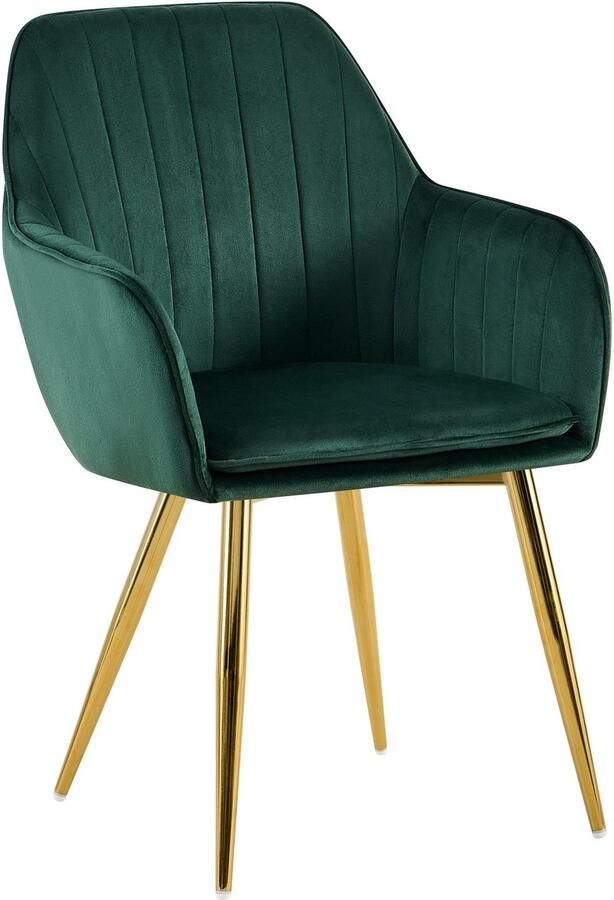 CLP Cheryl Eetkamerstoel met armleuning met metalen poten velvet fluweel goud groen
