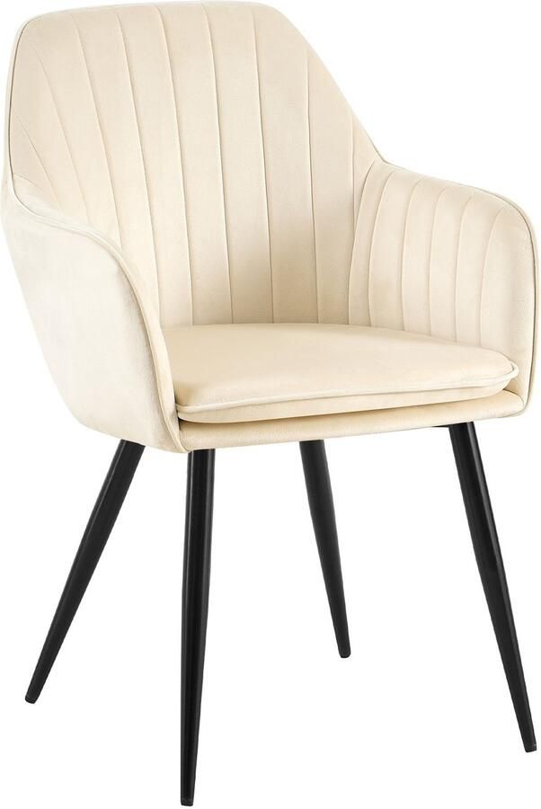 CLP Cheryl Eetkamerstoel met armleuning met metalen poten velvet fluweel zwart creme