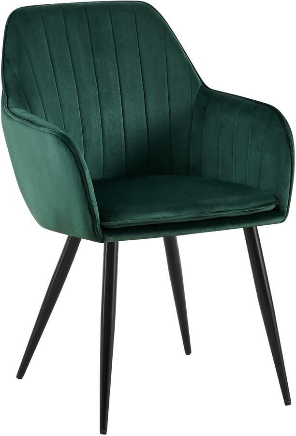 CLP Cheryl Eetkamerstoel met armleuning met metalen poten velvet fluweel zwart groen