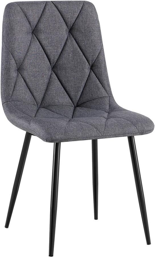 CLP Clairton Eetkamerstoel klassiek met zwart metalen frame Belastbaar tot 150 kg fluweel Velvet Stof donkergrijs