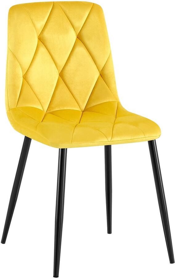 CLP Clairton Eetkamerstoel klassiek met zwart metalen frame Belastbaar tot 150 kg fluweel Velvet Fluweel geel