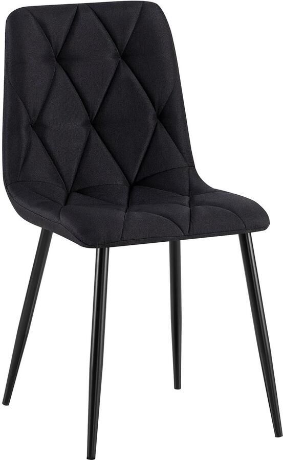 CLP Clairton Eetkamerstoel klassiek met zwart metalen frame Belastbaar tot 150 kg fluweel Velvet Stof zwart