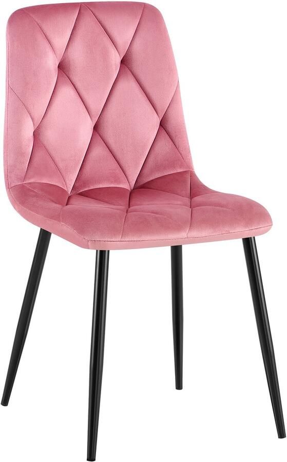 CLP Clairton Eetkamerstoel klassiek met zwart metalen frame Belastbaar tot 150 kg fluweel Velvet Fluweel roze