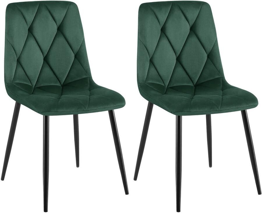 CLP Clairton Set van 2 Eetkamerstoelen klassiek met zwart metalen frame Belastbaar tot 150 kg fluweel Velvet Fluweel groen