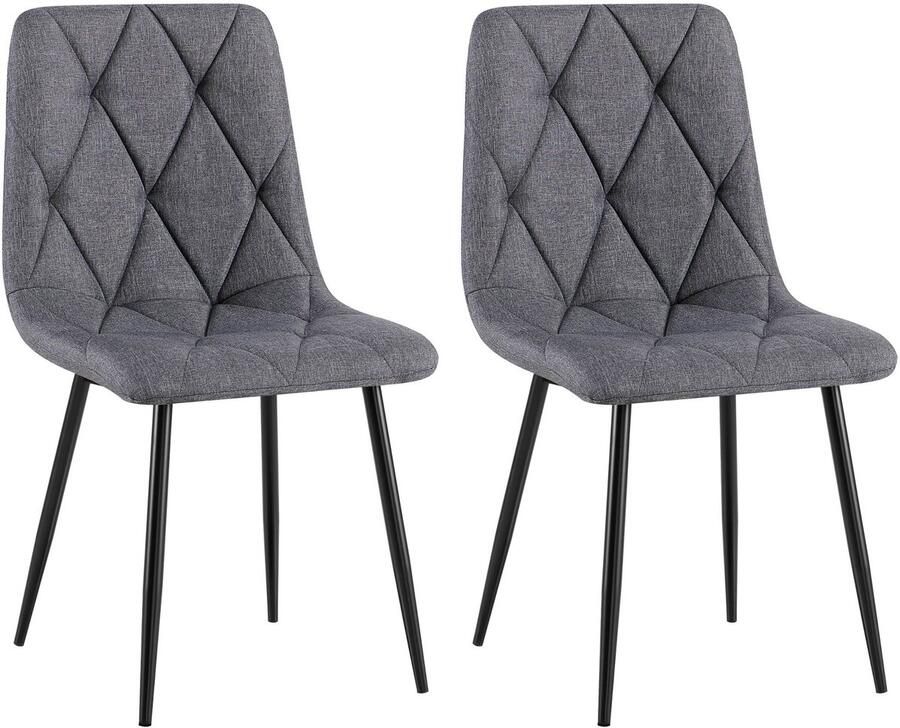 CLP Clairton Set van 2 Eetkamerstoelen klassiek met zwart metalen frame Belastbaar tot 150 kg fluweel Velvet Stof donkergrijs