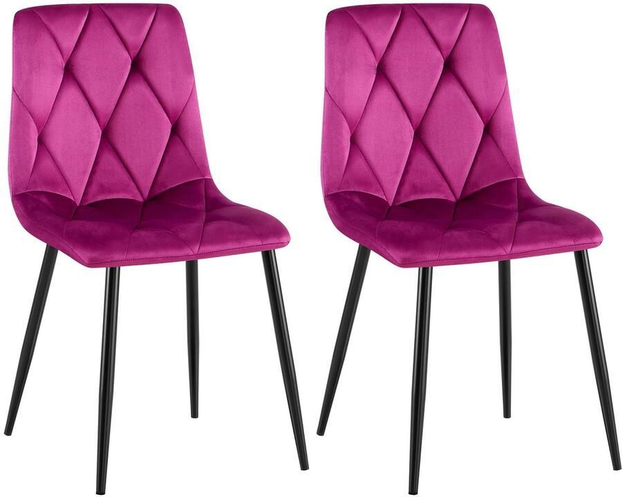 CLP Clairton Set van 2 Eetkamerstoelen klassiek met zwart metalen frame Belastbaar tot 150 kg fluweel Velvet Fluweel purper