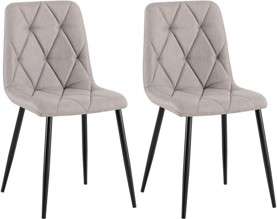 CLP Clairton Set van 2 Eetkamerstoelen klassiek met zwart metalen frame Belastbaar tot 150 kg fluweel Velvet Stof licht grijs