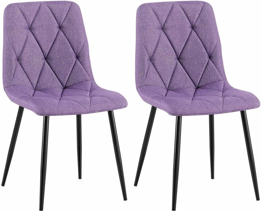 CLP Clairton Set van 2 Eetkamerstoelen klassiek met zwart metalen frame Belastbaar tot 150 kg fluweel Velvet Stof purper