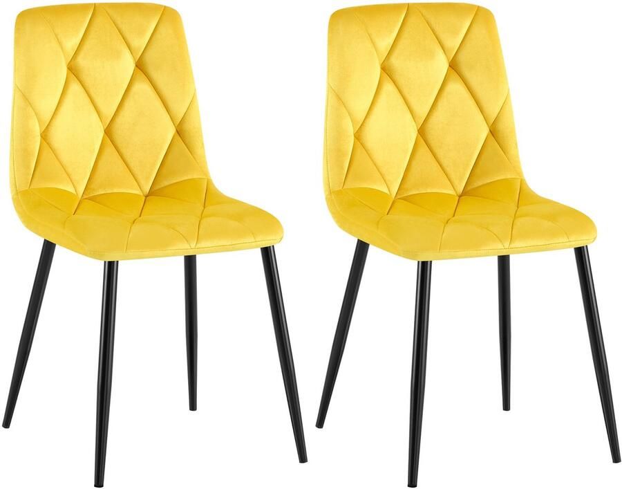 CLP Clairton Set van 2 Eetkamerstoelen klassiek met zwart metalen frame Belastbaar tot 150 kg fluweel Velvet Fluweel geel