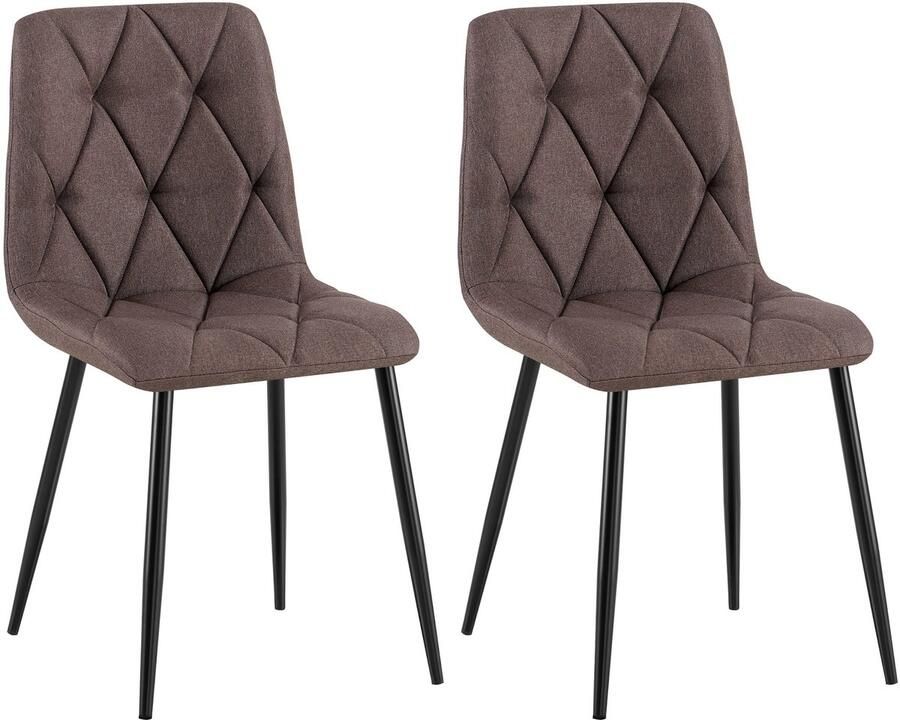 CLP Clairton Set van 2 Eetkamerstoelen klassiek met zwart metalen frame Belastbaar tot 150 kg fluweel Velvet Stof bruin