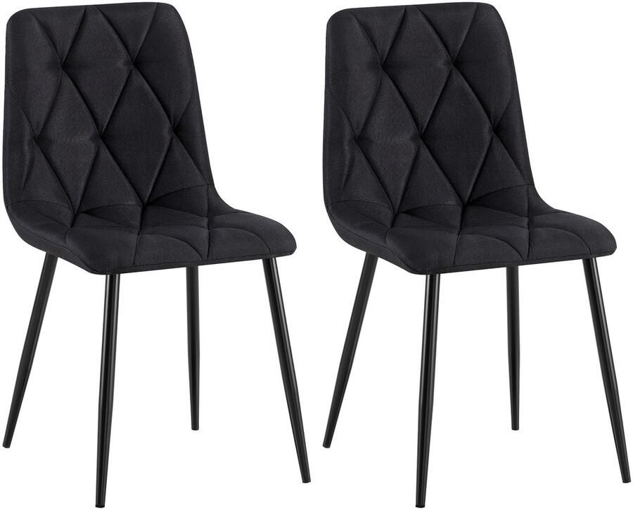 CLP Clairton Set van 2 Eetkamerstoelen klassiek met zwart metalen frame Belastbaar tot 150 kg fluweel Velvet Stof zwart