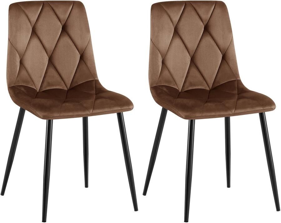 CLP Clairton Set van 2 Eetkamerstoelen klassiek met zwart metalen frame Belastbaar tot 150 kg fluweel Velvet Fluweel bruin