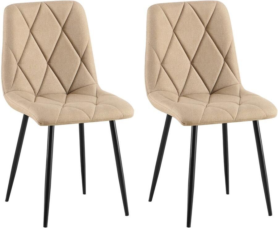 CLP Clairton Set van 2 Eetkamerstoelen klassiek met zwart metalen frame Belastbaar tot 150 kg fluweel Velvet Stof taupe