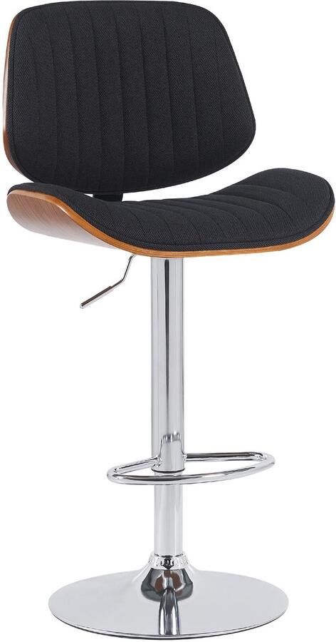 CLP Clawson Barkruk met rugleuning en voetensteun met gebogen houten frame in hoogte verstelbaar en draaibaar Stof walnoot zwart chroom