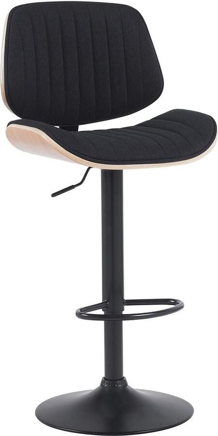 CLP Clawson Barkruk met rugleuning en voetensteun met gebogen houten frame in hoogte verstelbaar en draaibaar Stof natura zwart