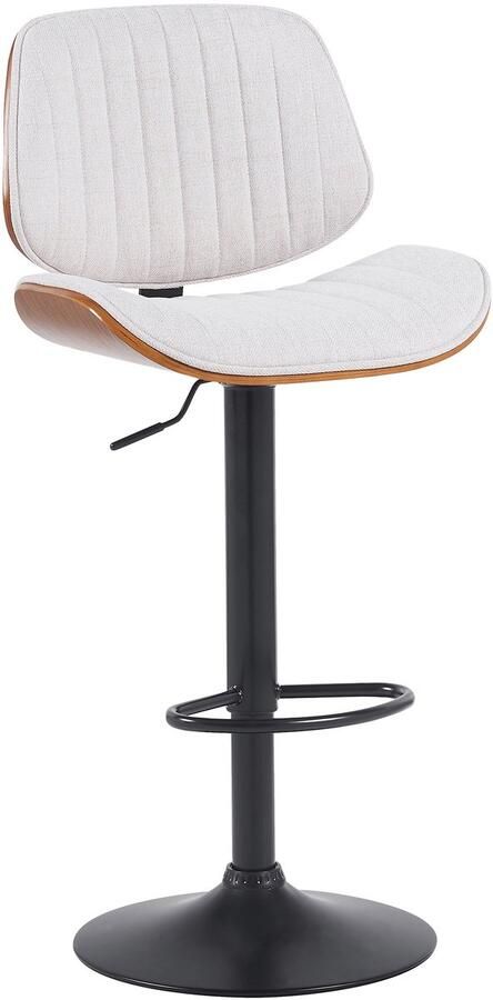 Clp Clawson Barkruk met rugleuning en voetensteun met gebogen houten frame in hoogte verstelbaar en draaibaar Stof walnoot creme zwart