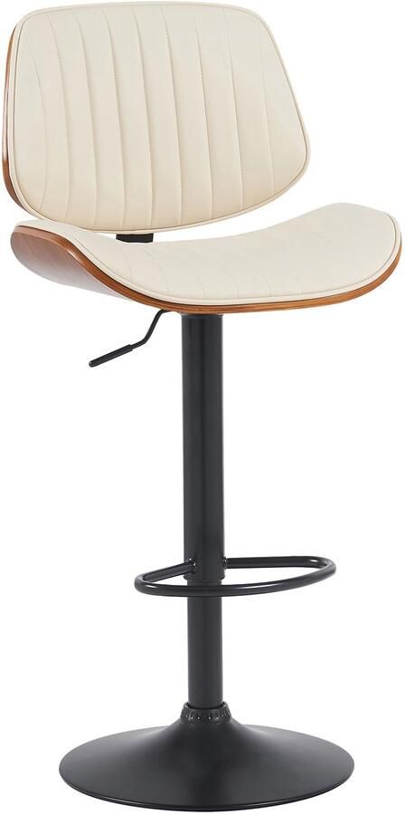 Clp Clawson Barkruk met rugleuning en voetensteun met gebogen houten frame in hoogte verstelbaar en draaibaar Kunstleer walnoot creme zwart