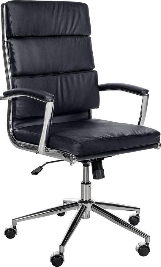 CLP Cleveland Bureaustoel Ergonomisch Voor volwassenen Met schommelfunctie Met verchroomd frame zwart Echt leer