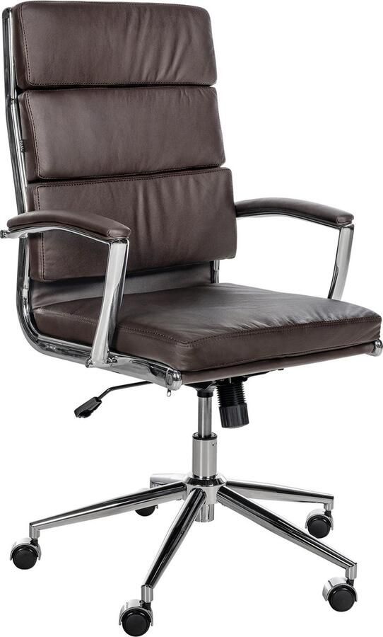 Clp Cleveland Bureaustoel Ergonomisch Voor volwassenen Met schommelfunctie Met verchroomd frame bruin Echt leer