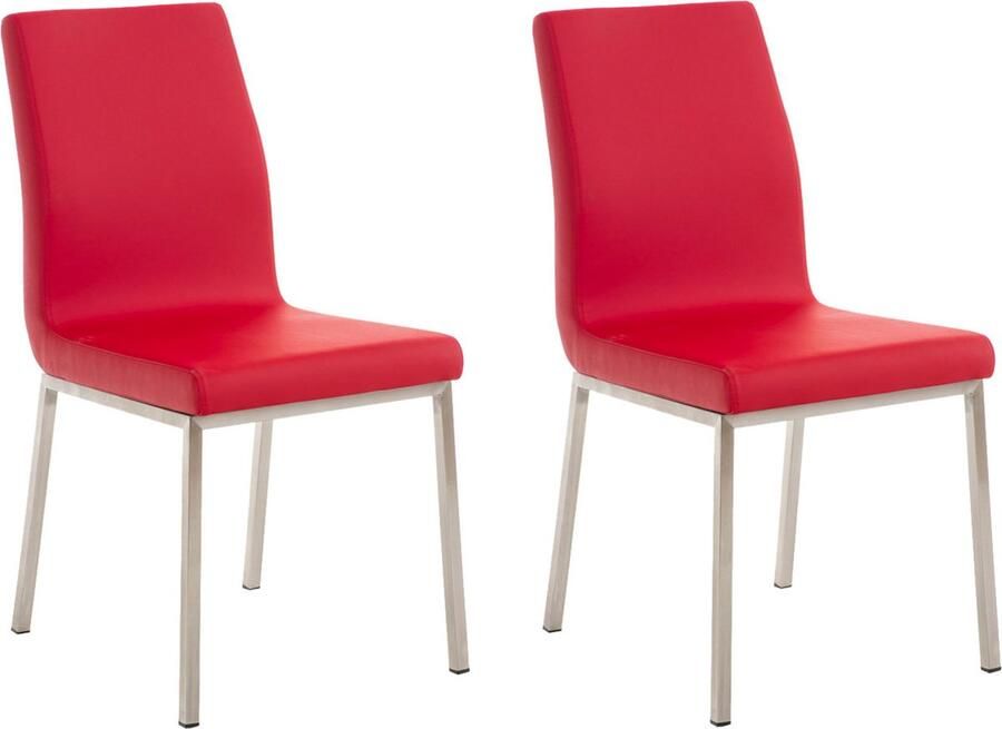 Clp Colmar Set van 2 eetkamerstoelen RVS Kunstlkeer rood