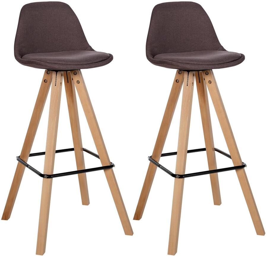 CLP Corbin 2er Set barkrukken Met rugleuning Hout Vierkant frame Stof natura bruin