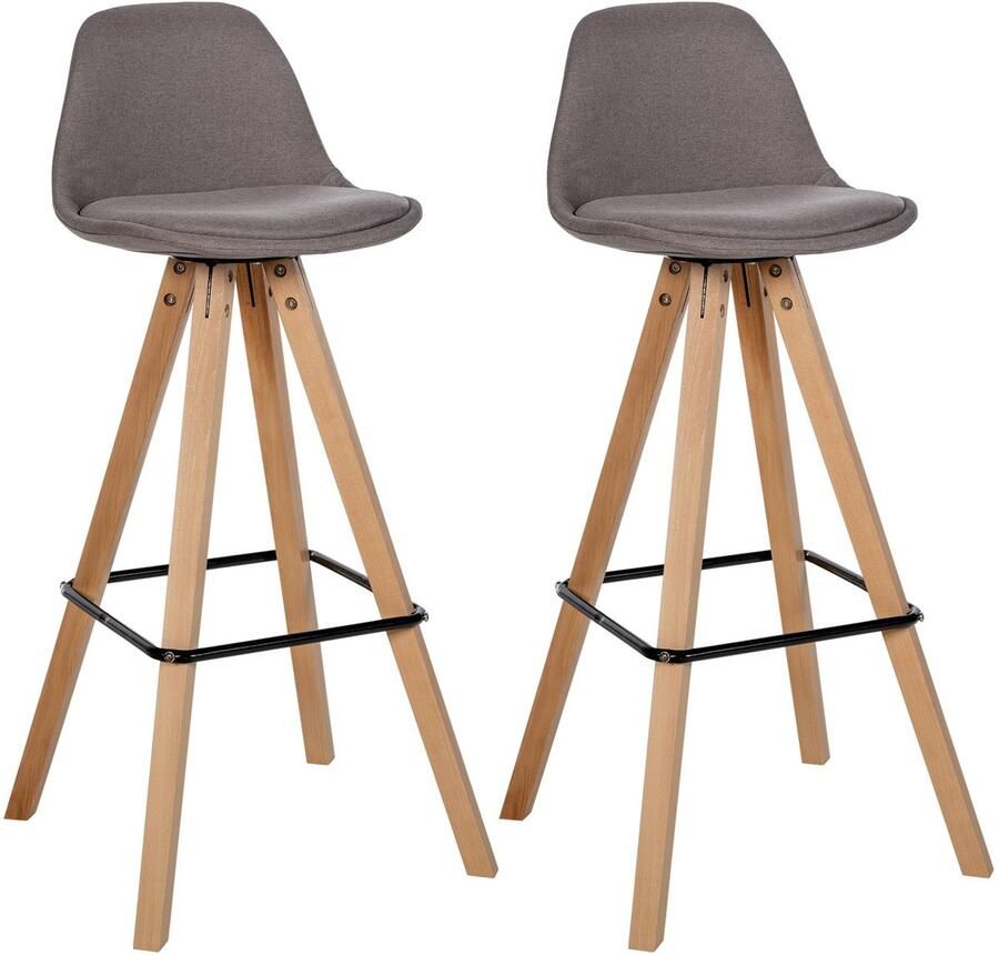 CLP Corbin 2er Set barkrukken Met rugleuning Hout Vierkant frame Stof natura taupe