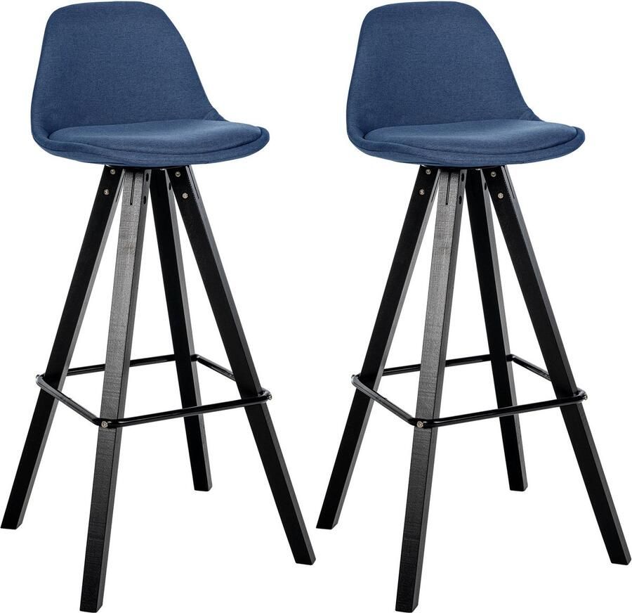 CLP Corbin 2er Set barkrukken Met rugleuning Hout Vierkant frame Stof zwart blauw