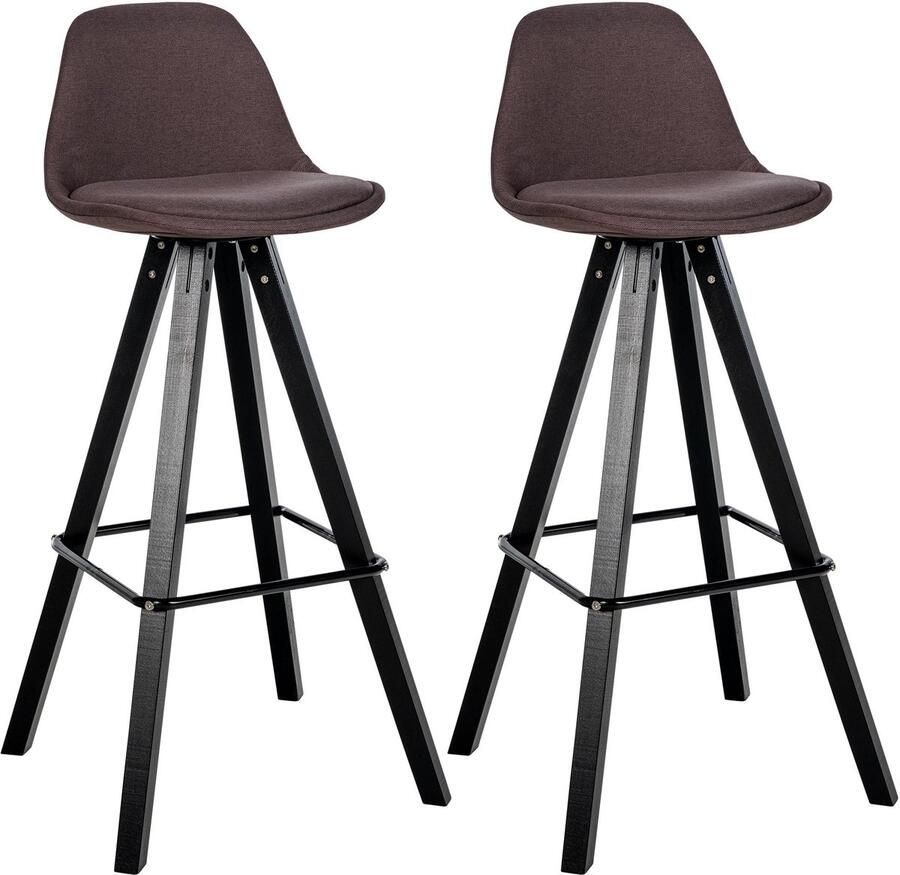 CLP Corbin 2er Set barkrukken Met rugleuning Hout Vierkant frame Stof zwart bruin